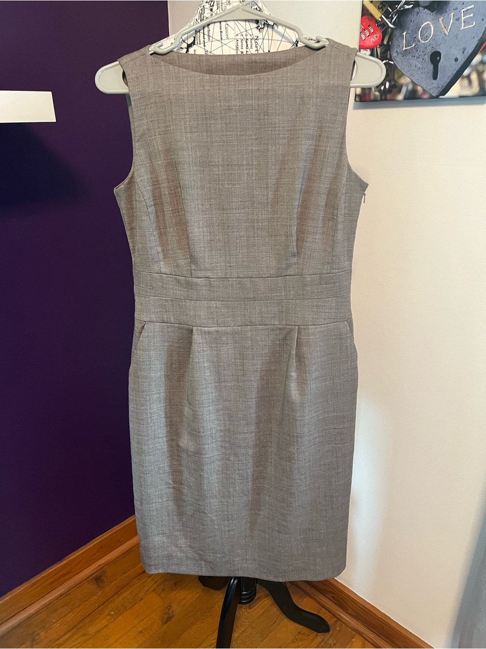 Banana Republic Light Gray Sleeveless Midi Sheath Dress